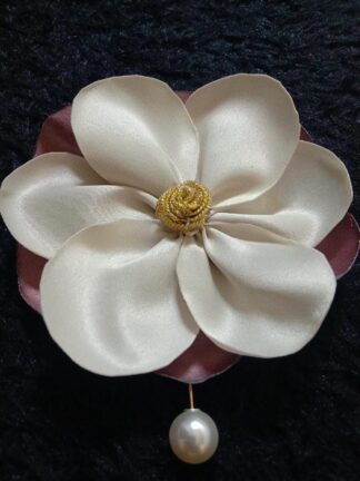 Handmade Beige Brown Satin Fabric Brooch and Flower Pin
