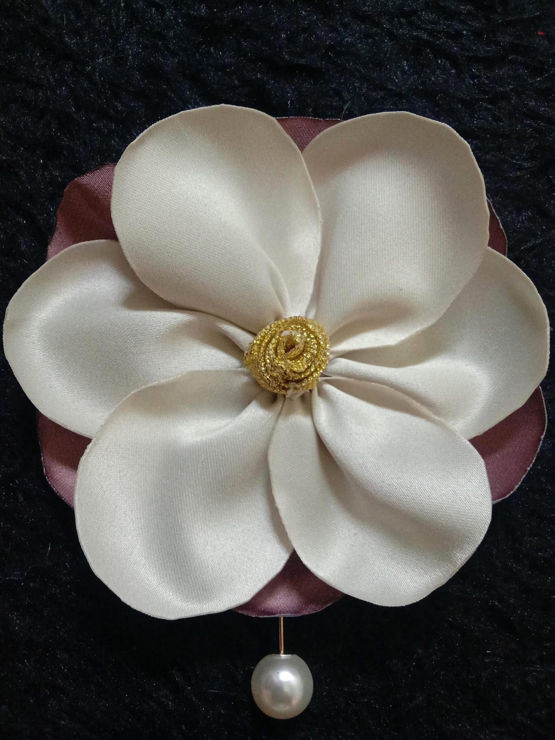 Handmade Beige Brown Satin Fabric Brooch and Flower Pin (R18)