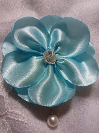 Handmade Blue Satin Fabric Brooch and Flower Pin