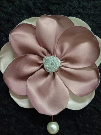 Handmade Brown Beige Satin Fabric Brooch and Flower Pin