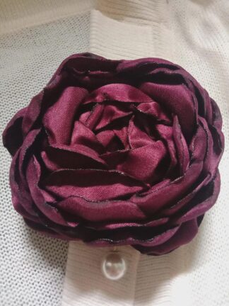 Handmade Burgundy Satin Peony Brooch and Corsage