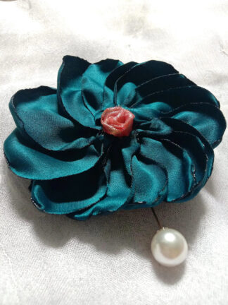 Handmade Emerald Satin Fabric Brooch and Flower Pin