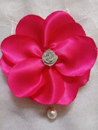 Handmade Fuchsia Satin Fabric Brooch and Flower Pin