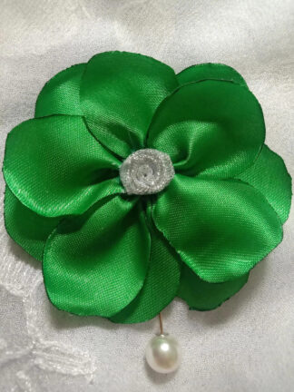 Handmade Green Satin Fabric Brooch and Flower Pin