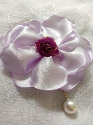 Handmade Lilac Satin Fabric Brooch and Flower Pin
