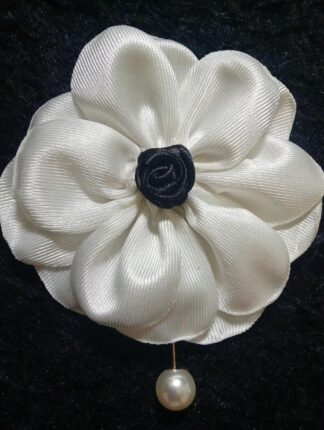 Handmade Monochrome Satin Fabric Brooch and Flower Pin
