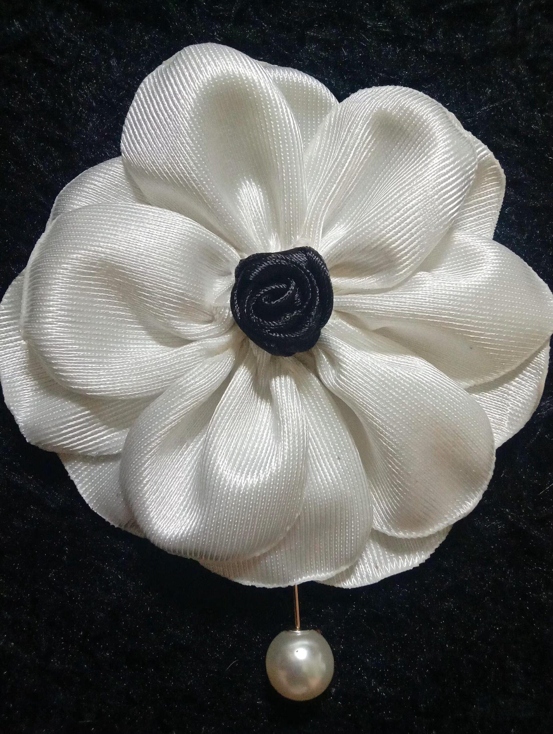 Handmade Monochrome Satin Fabric Brooch and Flower Pin