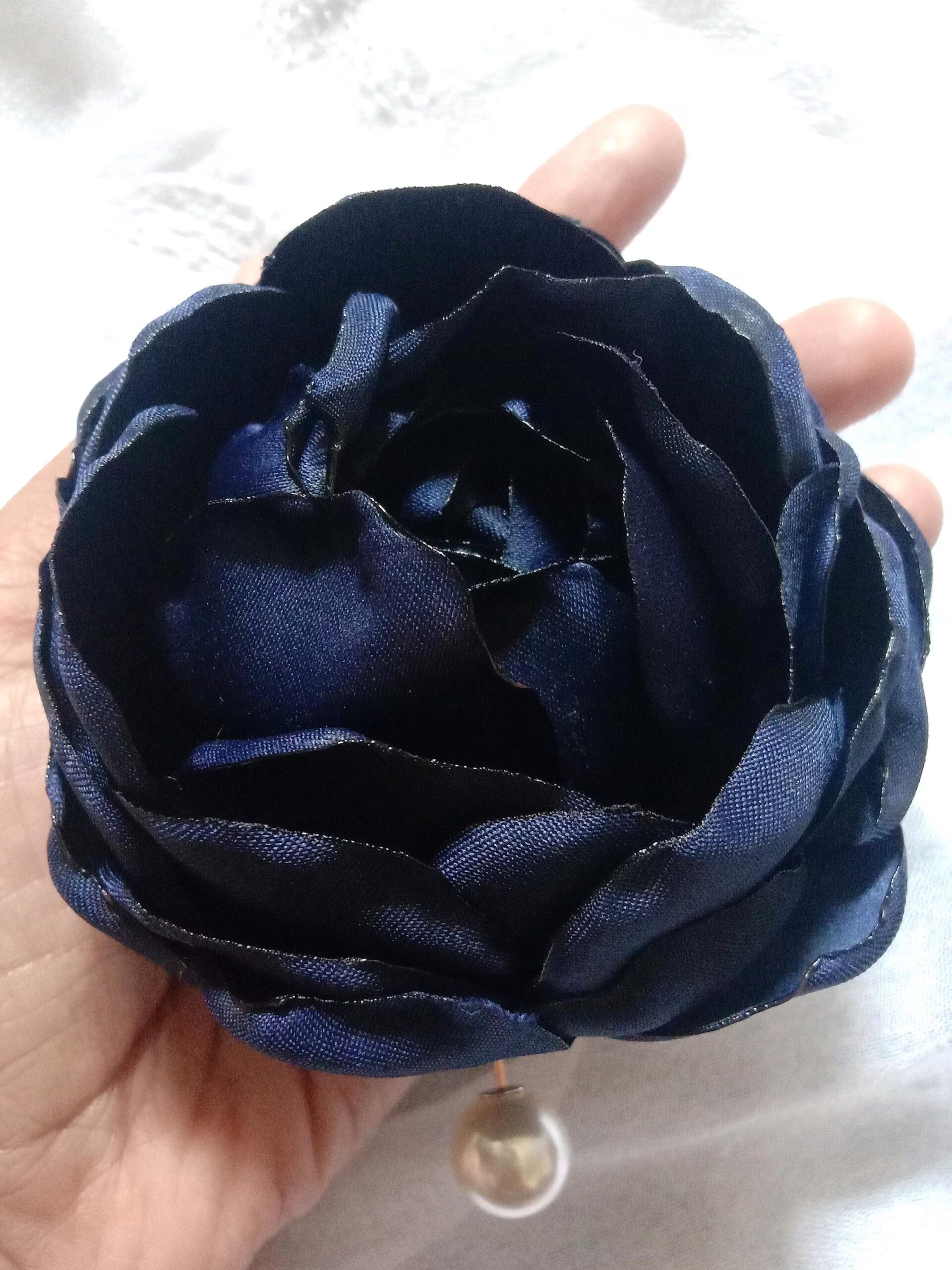 Handmade Navy Satin Peony Brooch and Corsage