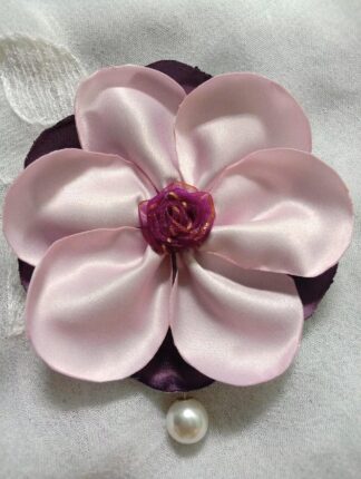 Handmade Pink Purple Satin Fabric Brooch and Flower Pin