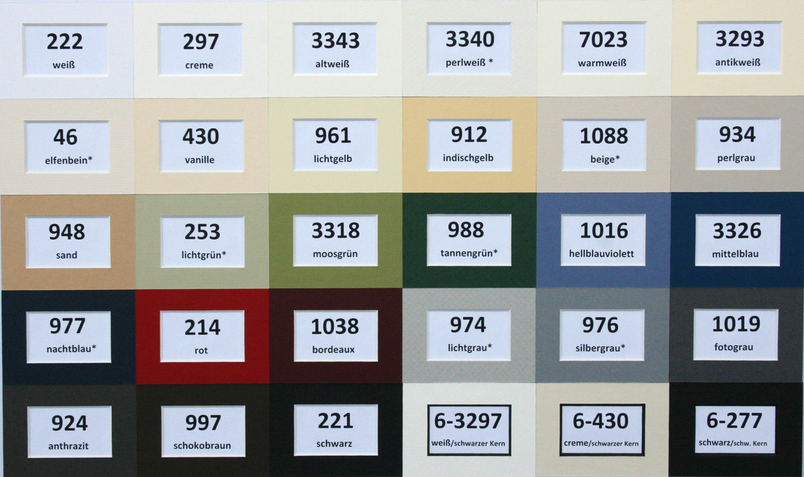 erhältliche Frabtöne Passepartoutkarton